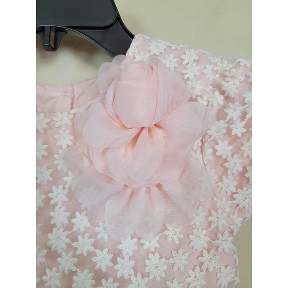 Pippa & Julie Size 6 Pink with White Floral Lace Overlay Dress Full Bottom Rose - Picture 2 of 7